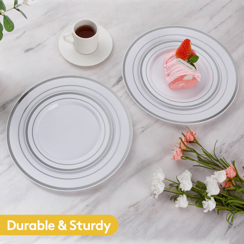 10.25& 7.5 White Silver Rim Plates Sets 3