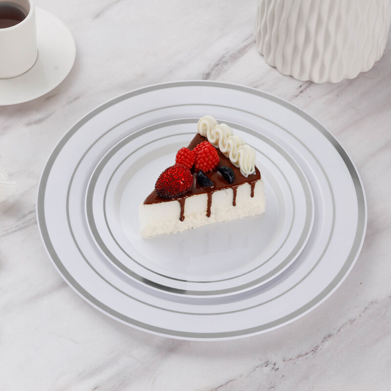 10.25& 7.5 White Silver Rim Plates Sets 5