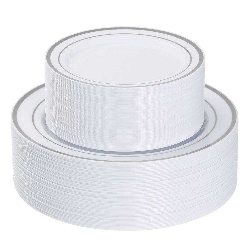 10.25& 7.5 White Silver Rim Plates Sets
