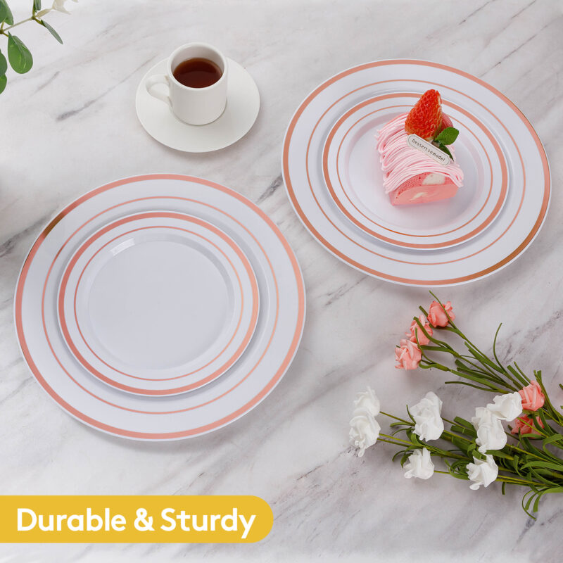 10,25& 7.5 White Roes Gold Rim Plates Sets 2