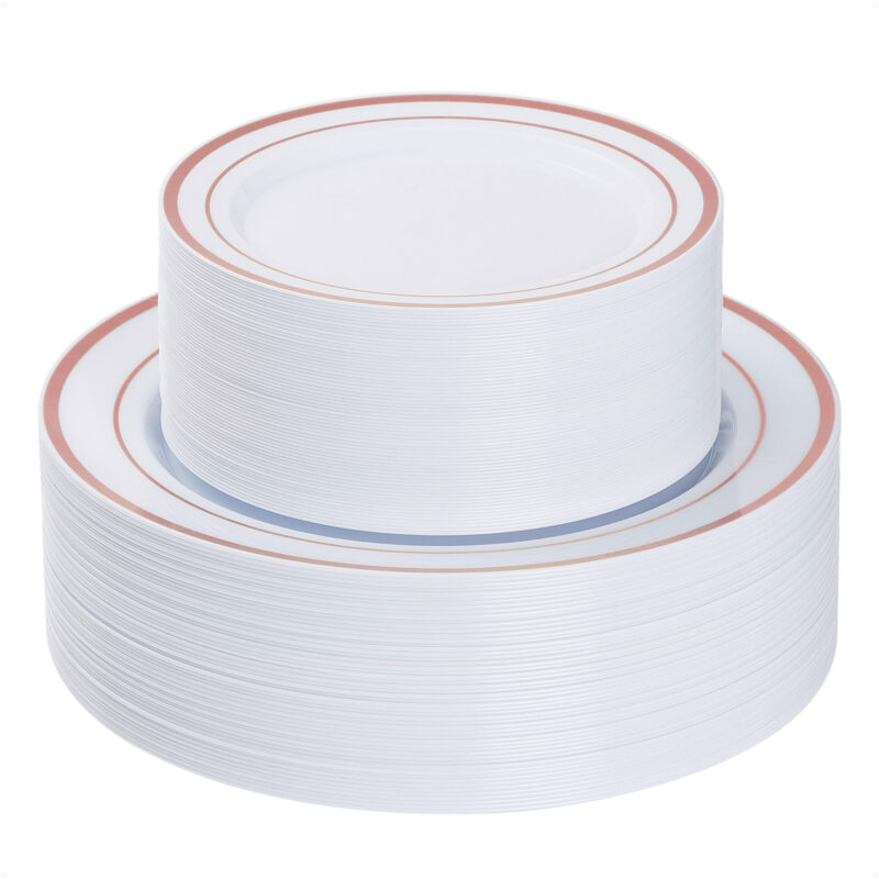10,25& 7.5 White Roes Gold Rim Plates Sets