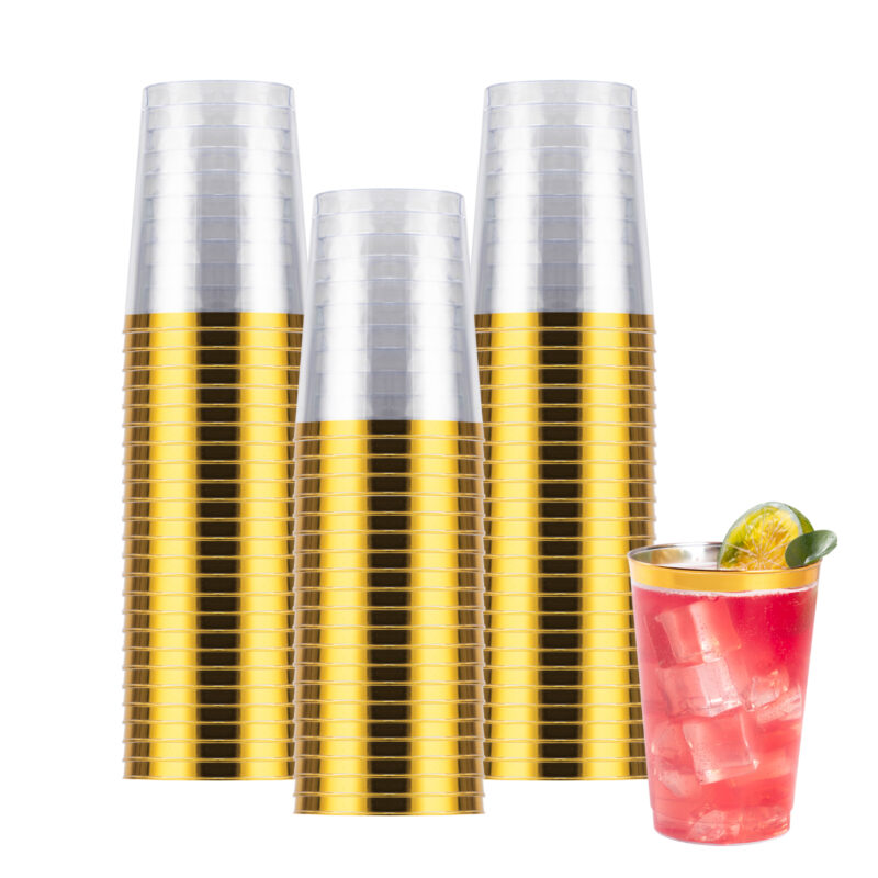 10oz Gold Plastic Cups with Gold Rim