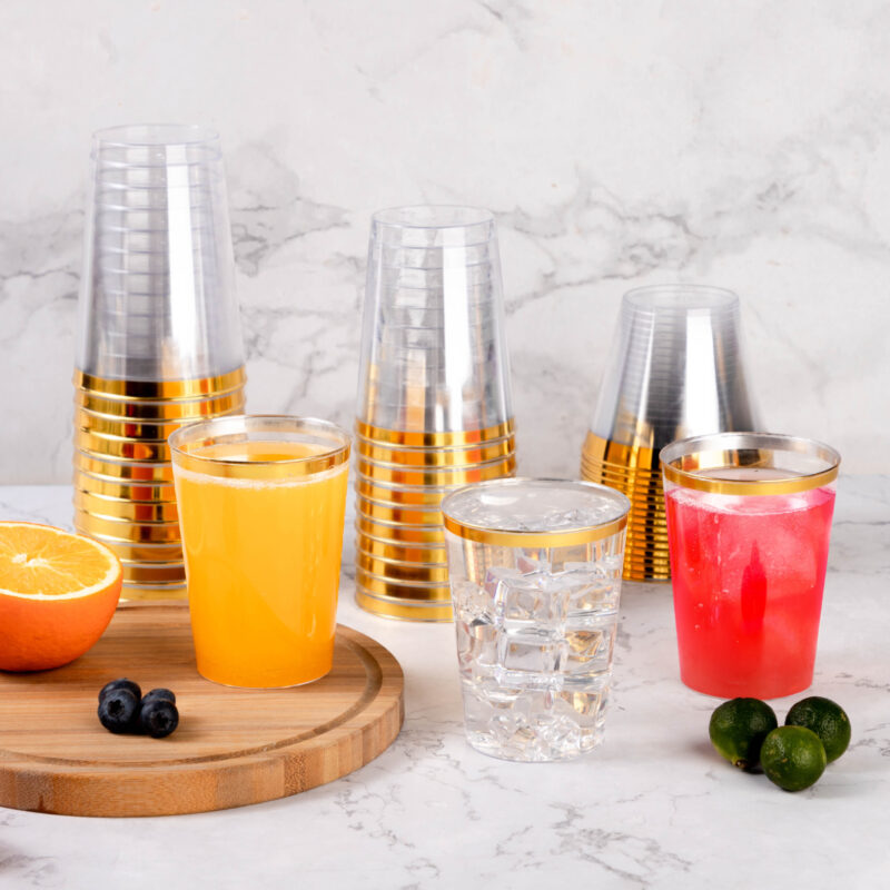 10oz Gold Plastic Cups with Gold Rim 4