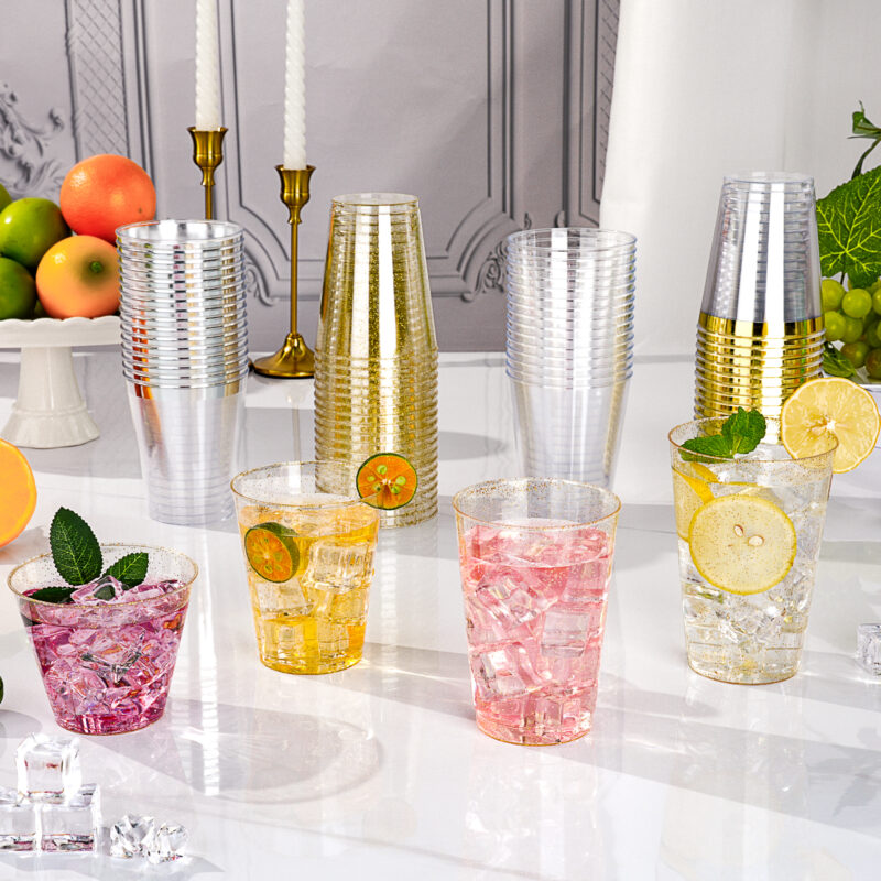 12oz Disposable Gold Glitter Plastic Cups3