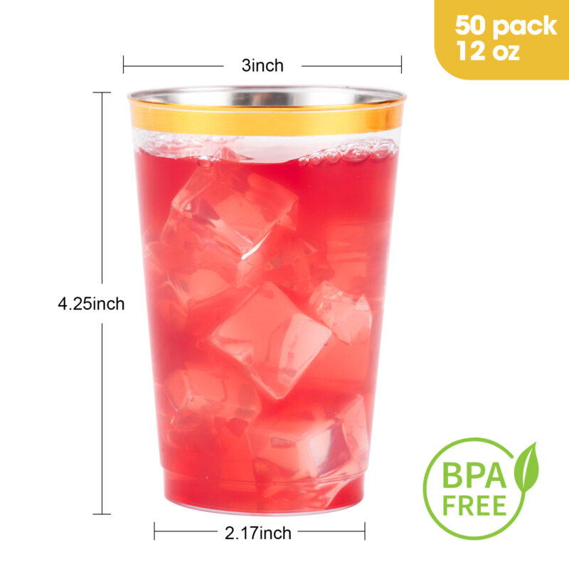 12oz Disposable Gold Plastic Cups SET