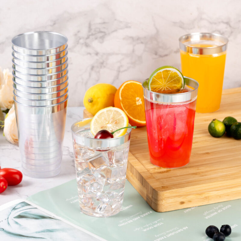 12oz Disposable Plastic Cups with Silver Rim 1