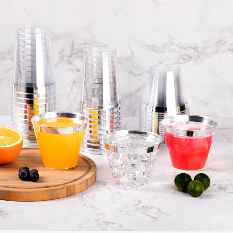 12oz Disposable Plastic Cups with Silver Rim 4