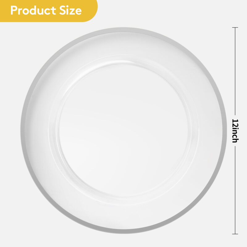 12″ Clear Plastic Charger Plates with Silver Rim 1
