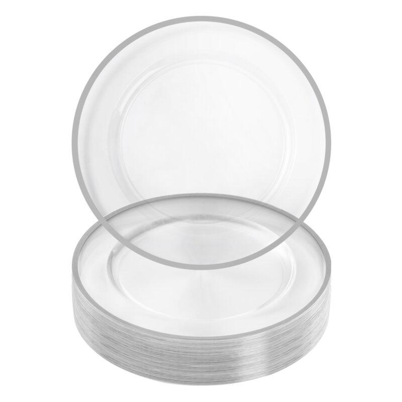 12″ Clear Plastic Charger Plates with Silver Rim