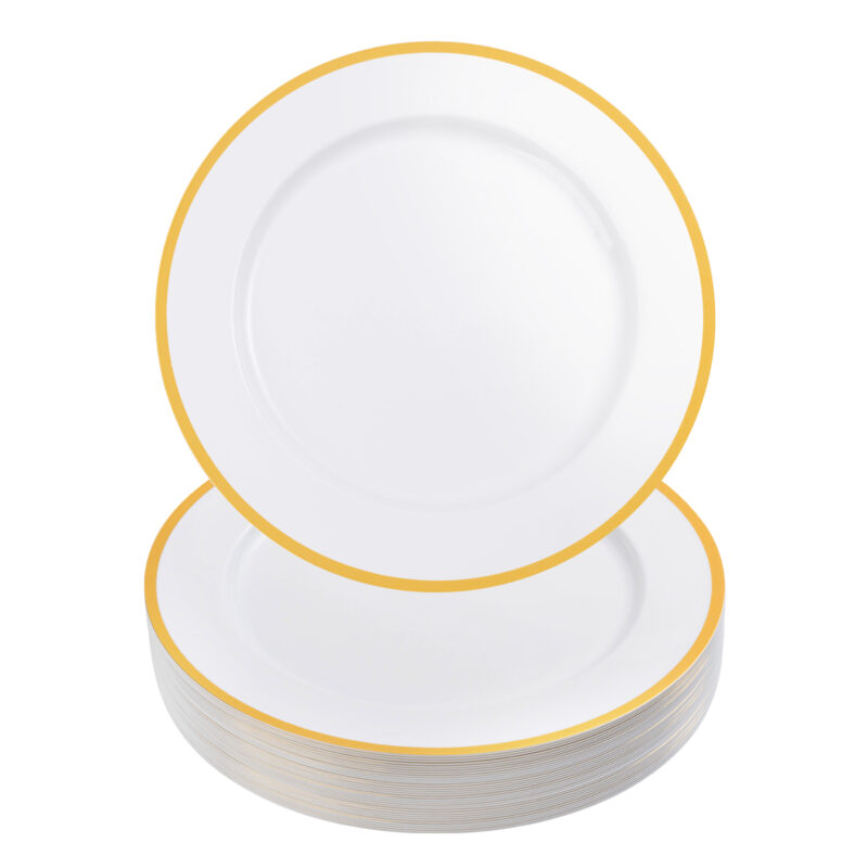 12″ White Charger Plates with Gold Trim
