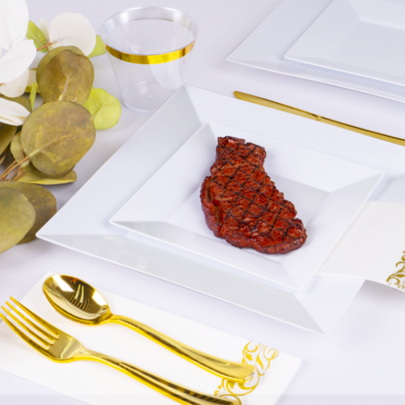 9.5 & 6.5 White Square Plastic Plates Sets 1