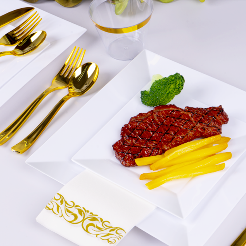 9.5 & 6.5 White Square Plastic Plates Sets 2