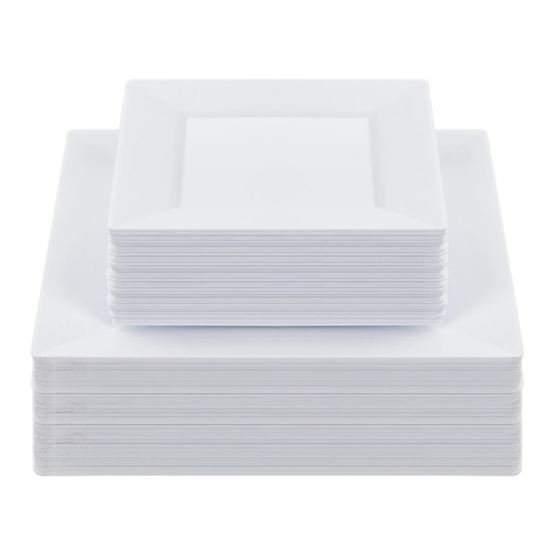9.5 & 6.5 White Square Plastic Plates Sets