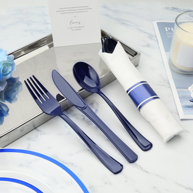 Blue Rolled Plastic Cutlery Sets 2