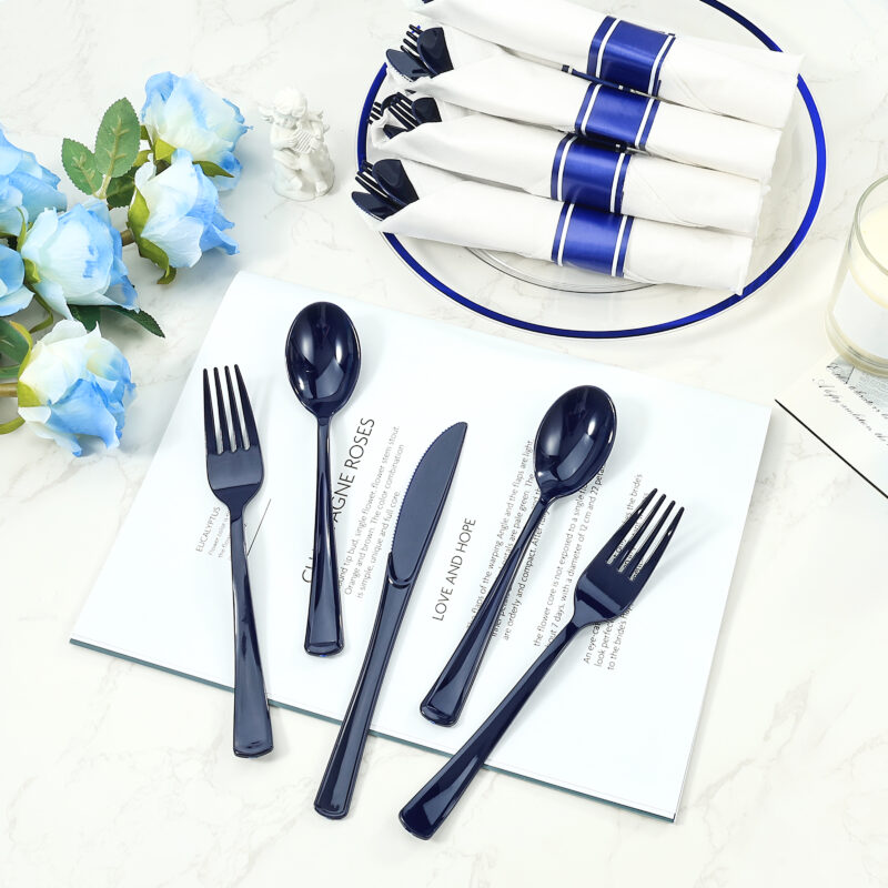 Blue Rolled Plastic Cutlery Sets 4