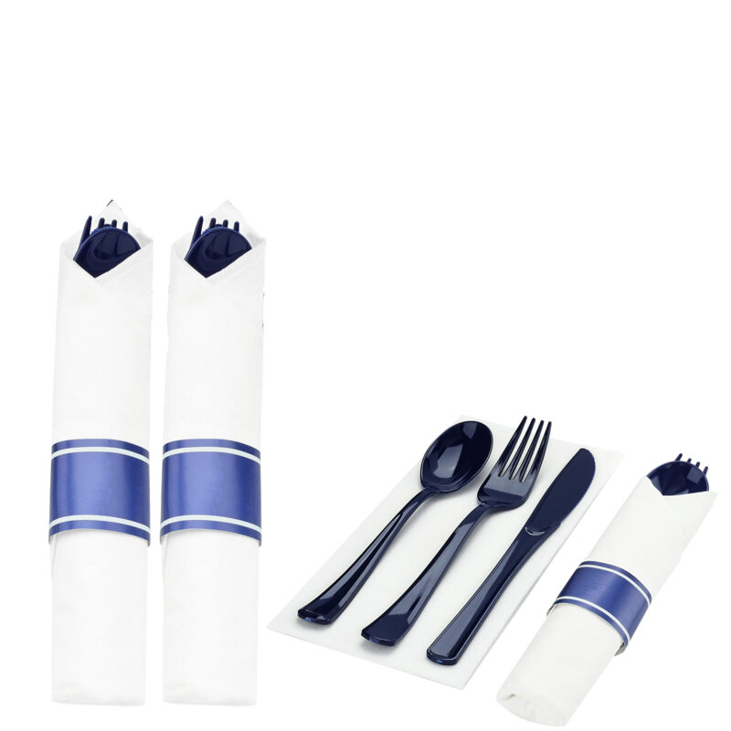 Blue Rolled Plastic Cutlery Sets