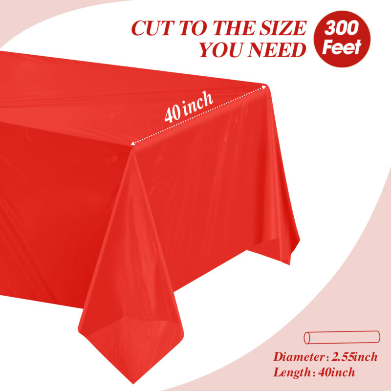 40" x 300ft Red Plastic Table Cover Roll - Image 2