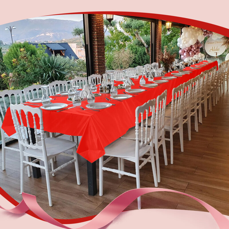 Disposable Red Plastic Table Cover Roll 5