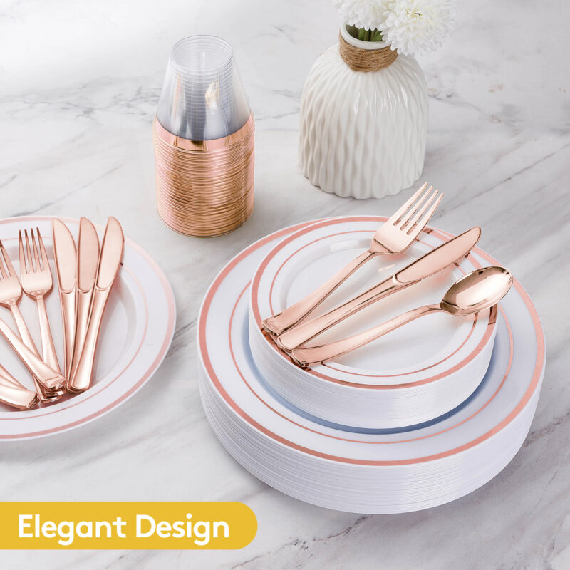 Disposable Rose Gold Plastic Dinnerware Sets 2