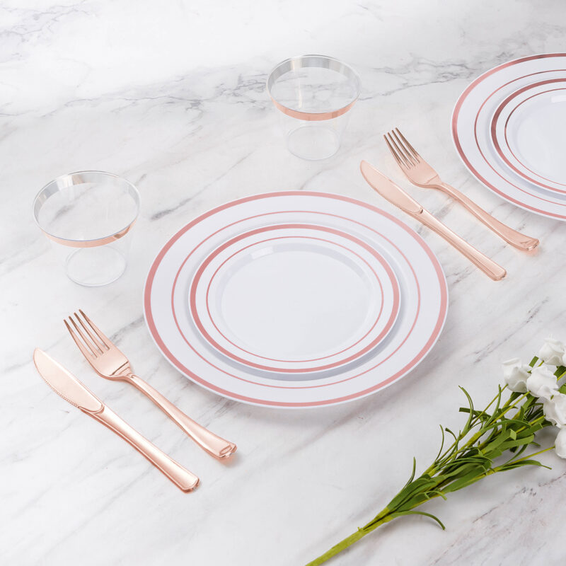 Disposable Rose Gold Plastic Dinnerware Sets 4
