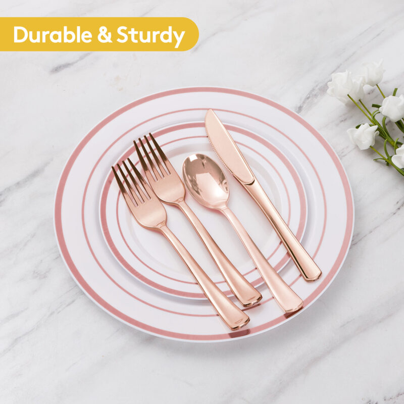 Disposable Rose Gold Plastic Dinnerware Sets 5