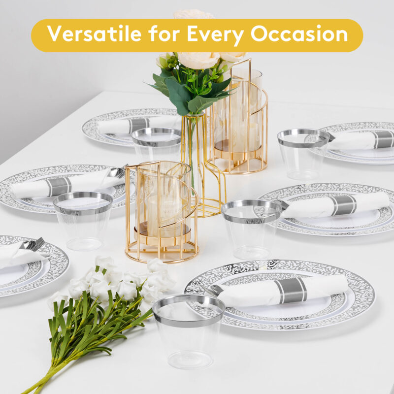 Disposable Silver Lace Plastic Dinnerware Sets 5