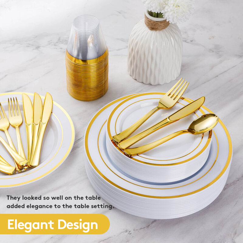 Disposable Rose Gold Plastic Dinnerware Sets 2