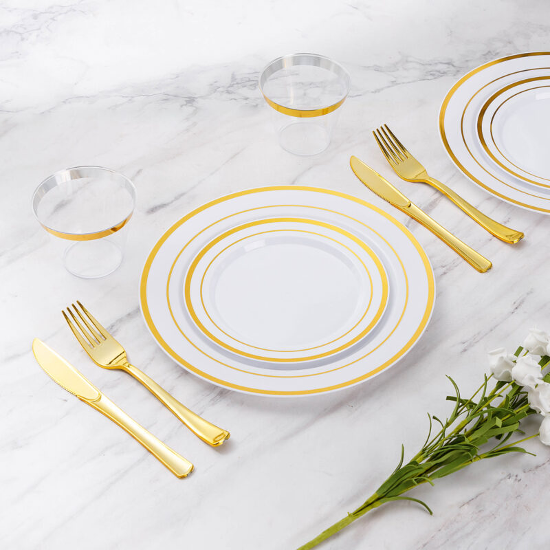 Disposable Rose Gold Plastic Dinnerware Sets 4