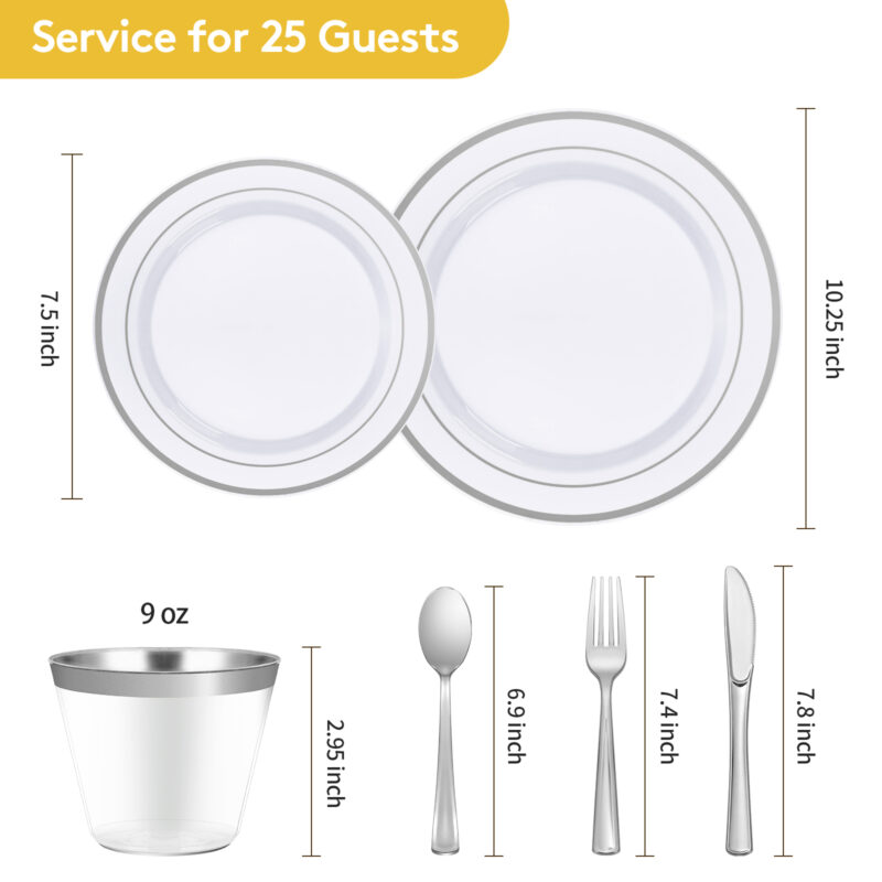 Disposable White Silver Plastic Dinnerware Sets1