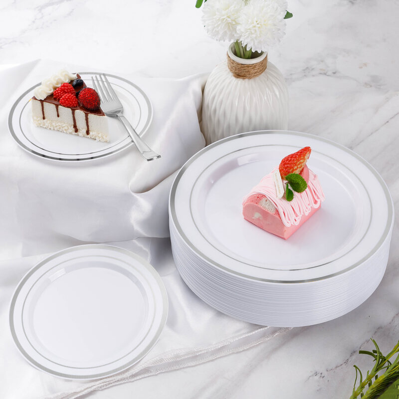 Disposable White Silver Plastic Dinnerware Sets3