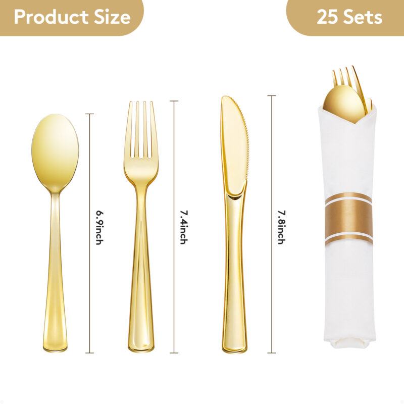 Gold Rolled Plastic Cutlery Sets1