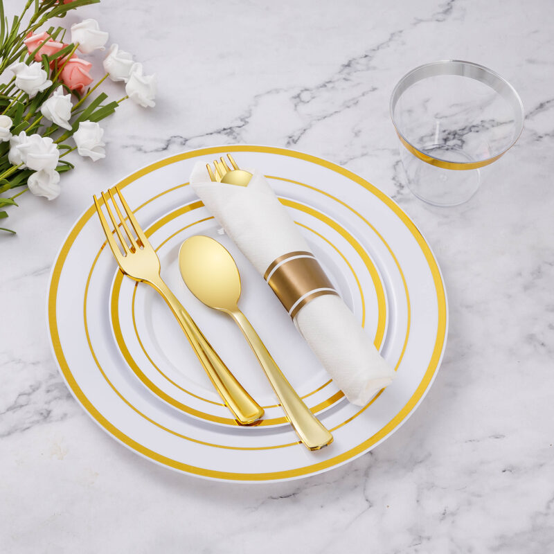 Gold Rolled Plastic Cutlery Sets2