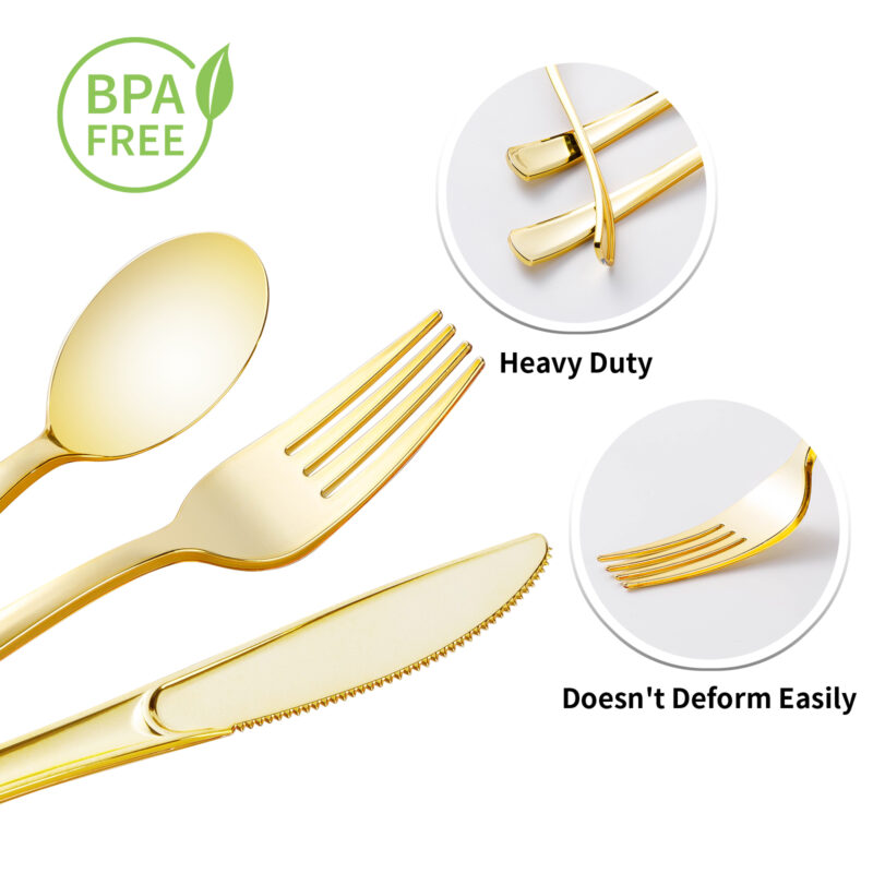 Gold Rolled Plastic Cutlery Sets3