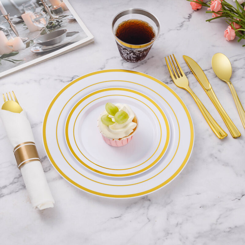 Gold Rolled Plastic Cutlery Sets – Bild 7