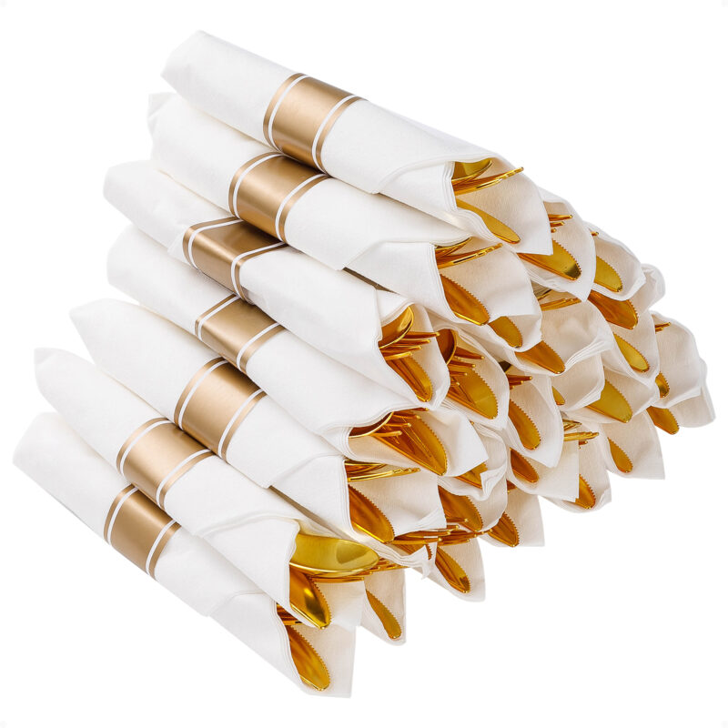 Gold Rolled Plastic Cutlery Sets