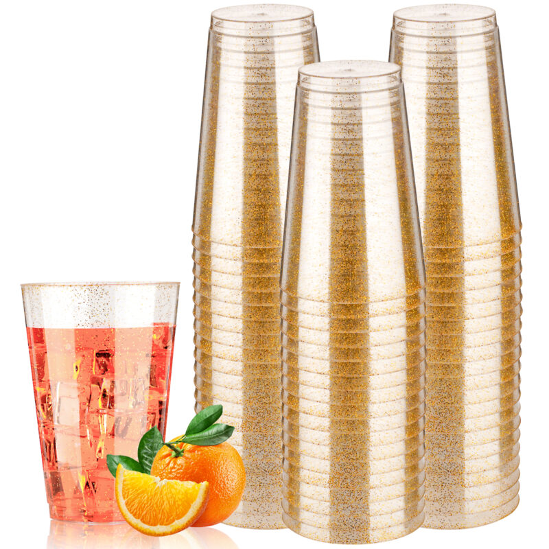 Goodluck 14 oz Gold Glitter Plastic Cups