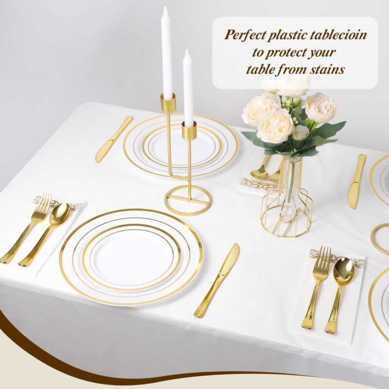 Goodluck 54 Inch X 100 Feet White Plastic Table Cloths with Cutter Box1