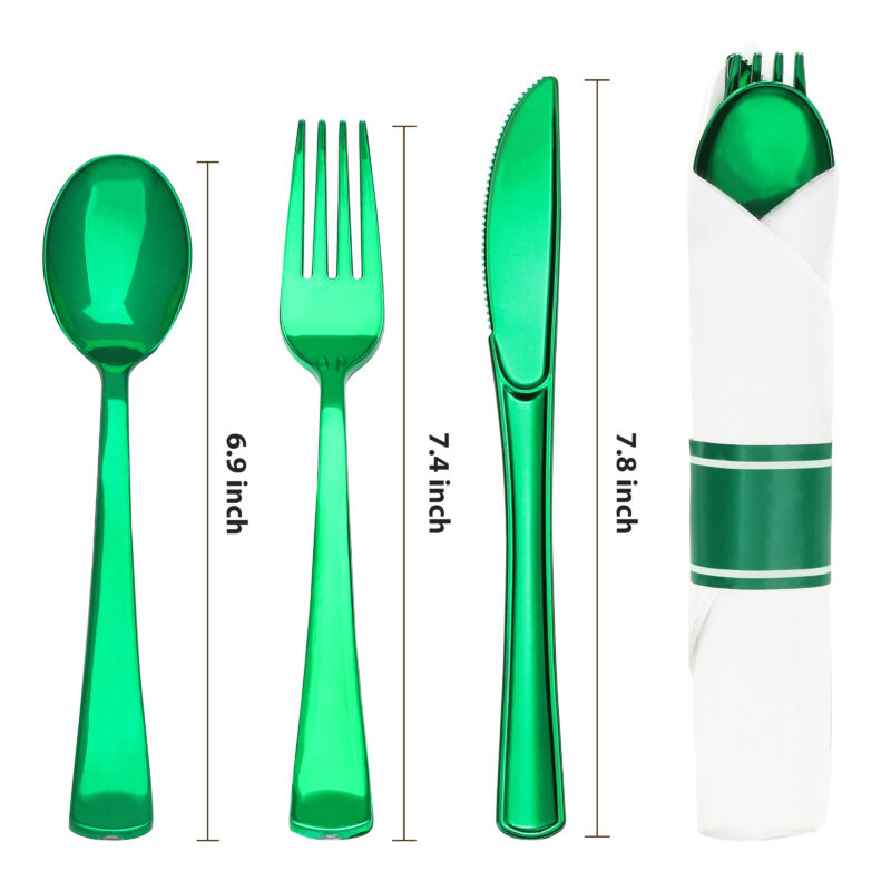 Green Rolled Plastic Cutlery Sets 1