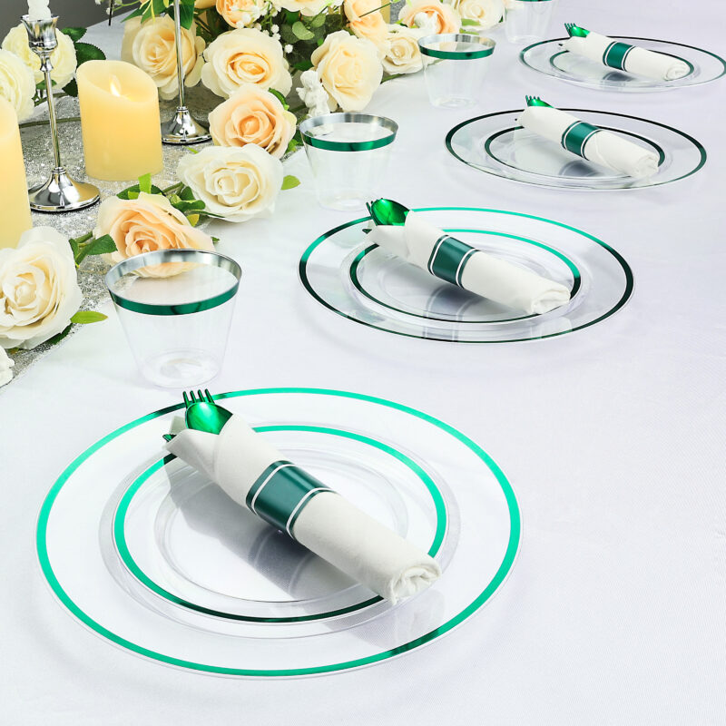 Green Rolled Plastic Cutlery Sets 5