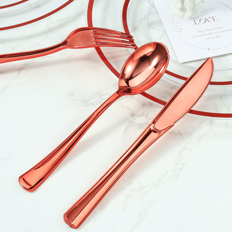 Red Rolled Plastic Cutlery Sets 2