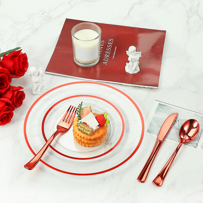 Red Rolled Plastic Cutlery Sets 3