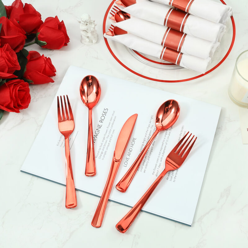 Red Rolled Plastic Cutlery Sets 4