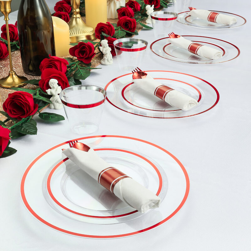 Red Rolled Plastic Cutlery Sets 5