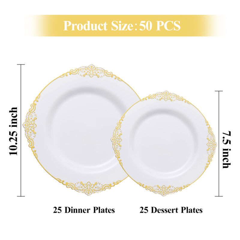 10.25"& 7.5" White Gold Retro Plates Sets 1