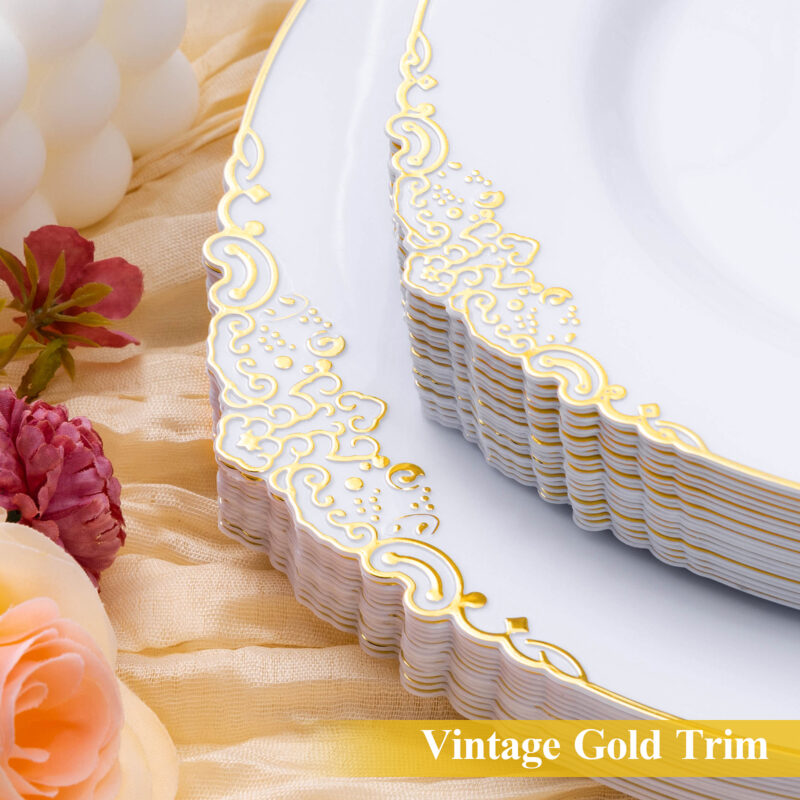 10.25"& 7.5" White Gold Retro Plates Sets 2