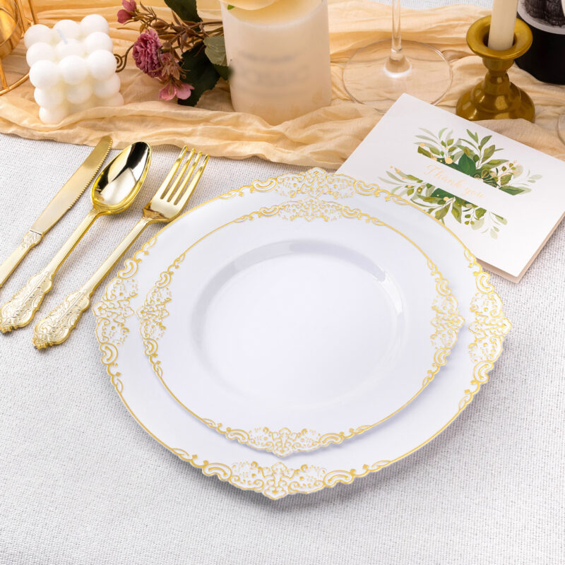 10.25"& 7.5" White Gold Retro Plates Sets 3