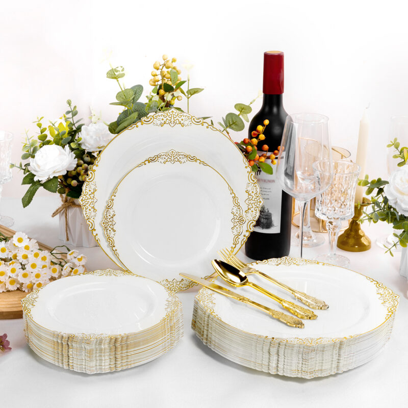 10.25"& 7.5" White Gold Retro Plates Sets 5