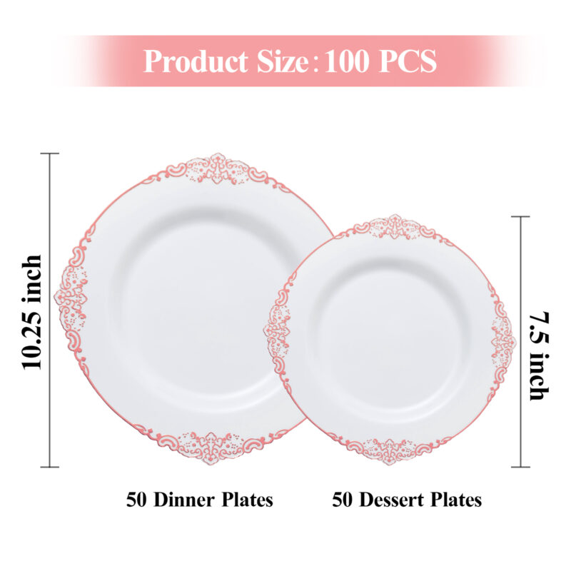 10.25& 7.5 White Rose Gold Retro Plates Sets 1