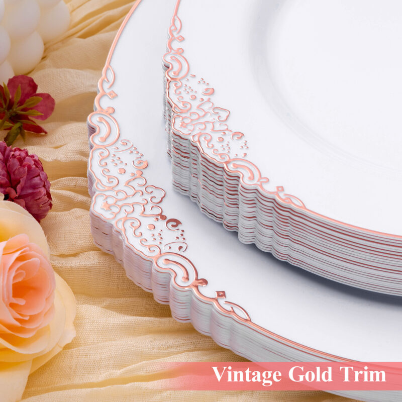 10.25& 7.5 White Rose Gold Retro Plates Sets 2