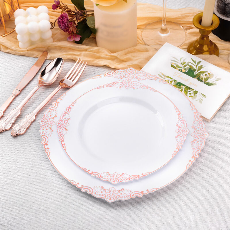 10.25& 7.5 White Rose Gold Retro Plates Sets 3